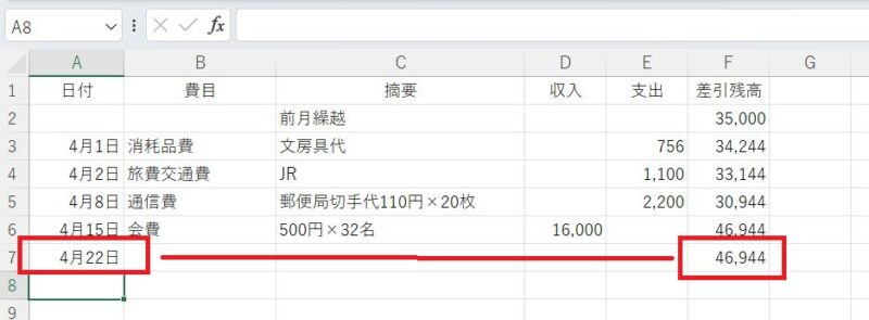 日付を入力すると計算式が表示される